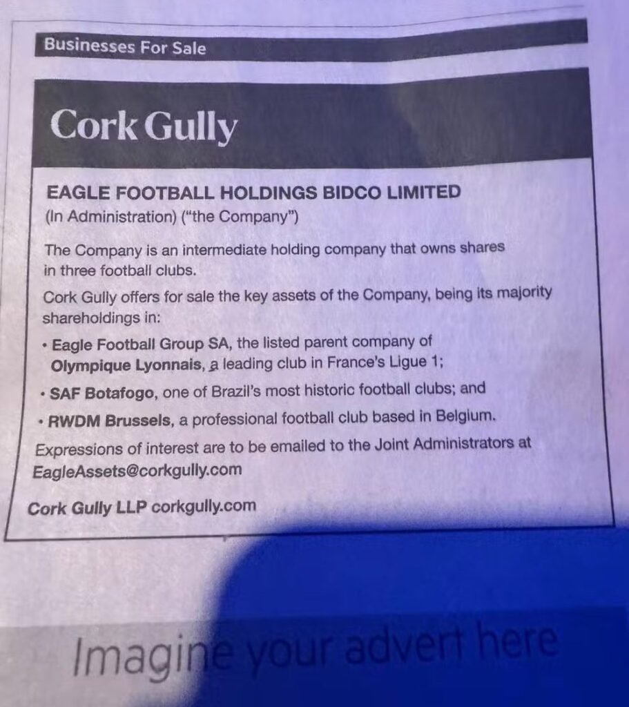 SAF do Botafogo é anunciada à venda em meio a crise financeira