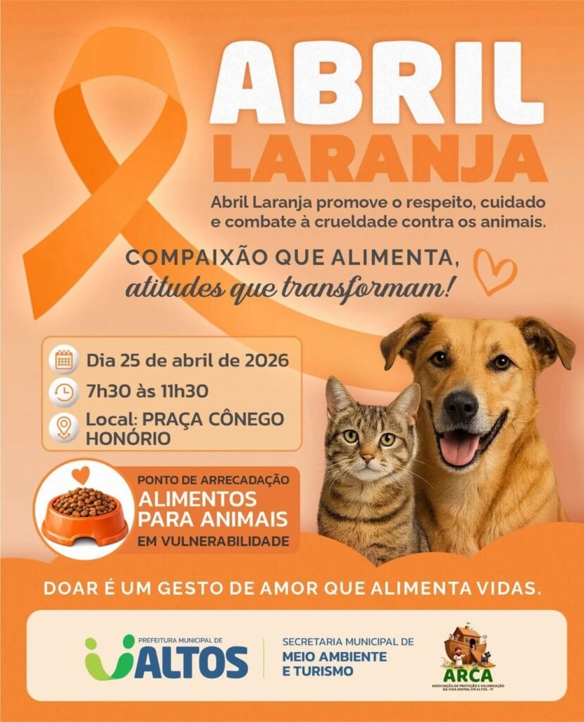 Campanha Abril Laranja arrecada alimentos para animais em Altos