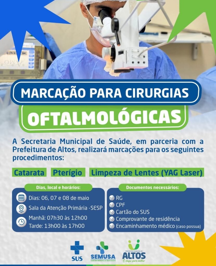 Marcação de cirurgias oftalmológicas em Altos acontece em maio