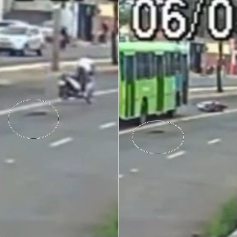 Motociclista cai em buraco na Avenida Miguel Rosa e quase é atropelada por ônibus