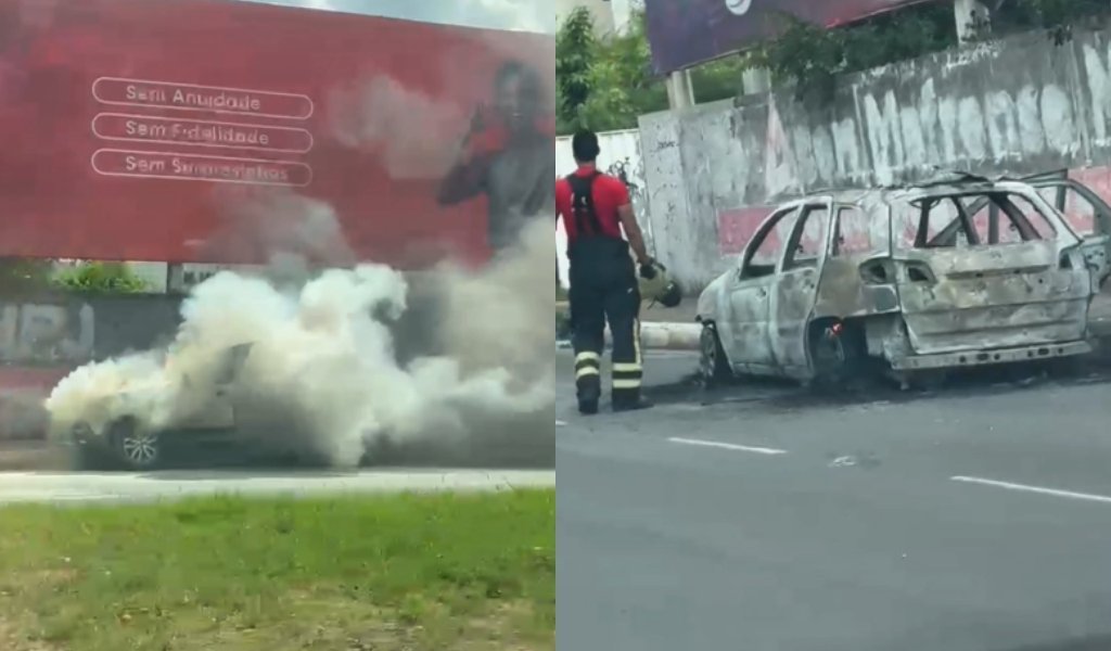 Carro é consumido por incêndio na Avenida Zequinha Freire em Teresina