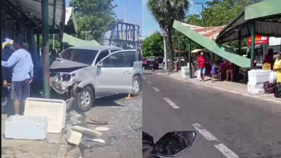 Caminhonete colide com carro e estrutura de rodoviária em Teresina