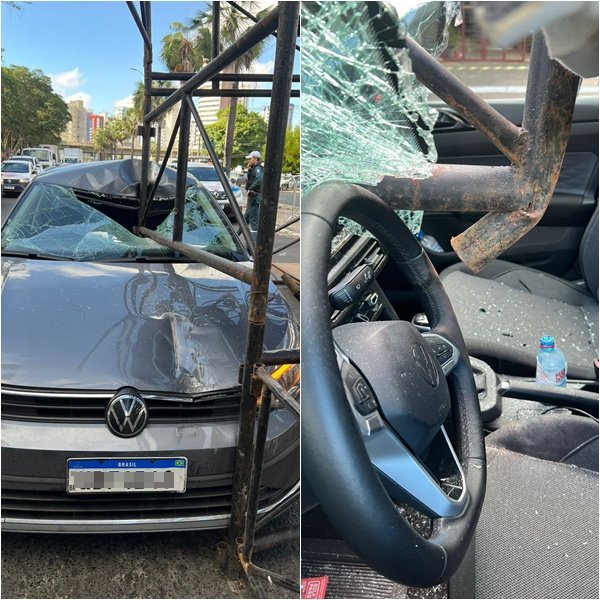 Carro colide com arquibancada em evento da PM na Avenida Marechal Castelo Branco