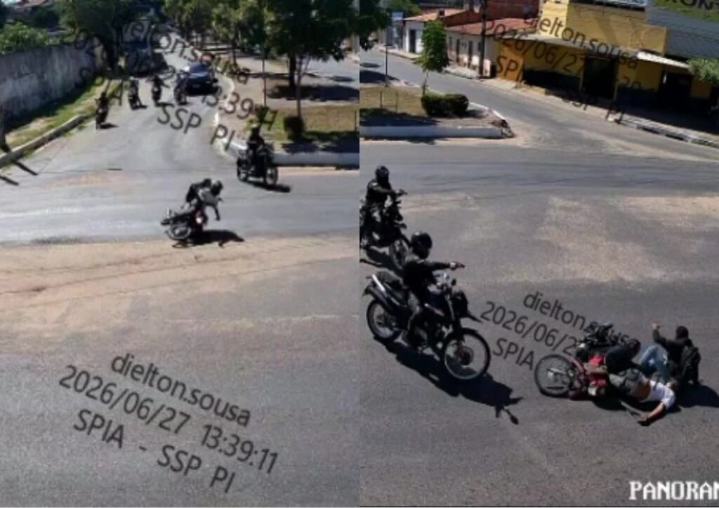 Dupla em moto roubada cai durante fuga e é presa em Teresina