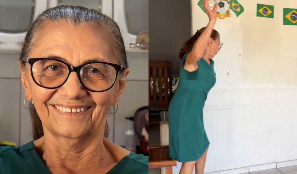 Vovó piauiense mantém tradição de arremessar copos a cada gol do Brasil