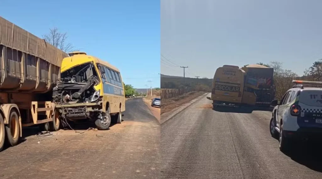 Acidente na Pi-144: ônibus escolar colide com carreta parada no Sul do Piauí