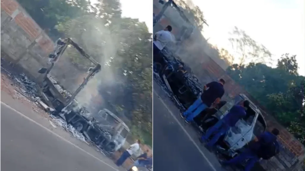 Caminhão é consumido por incêndio na Pi-112, em Teresina