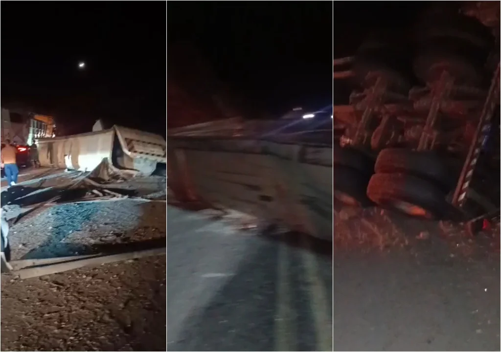Caminhão tomba e bloqueia rodovia na divisa entre Piauí e Ceará