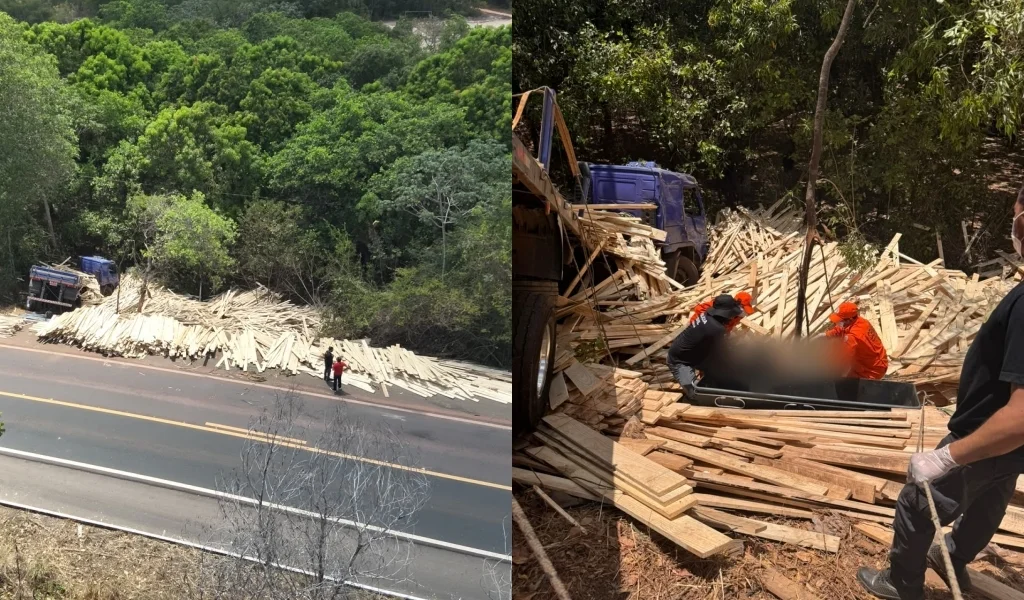 Caminhoneiro morre após tombamento de caminhão carregado de madeira no Piauí