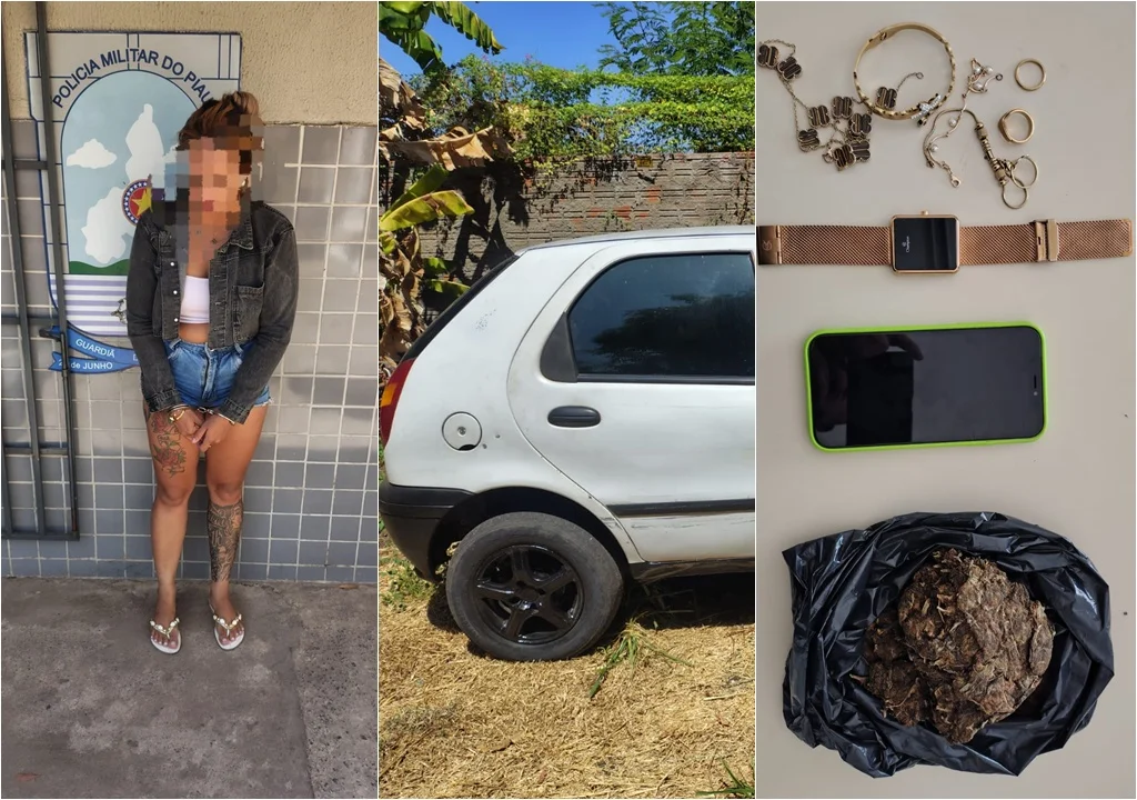 Mulher é detida com drogas em veículo; companheiro foge para mata no Piauí