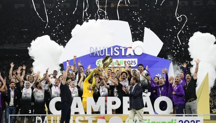 Comemoração do título do Campeonato Paulista de 2025 pelo Corinthians (Foto: Alexandre Battibu...