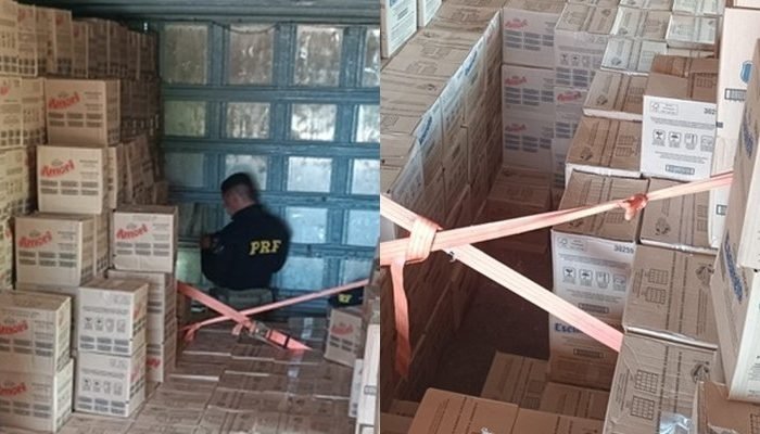 PRF apreende mais de 3000 caixas de biscoitos transportados irregularmente no Piauí (Foto: Divul...
