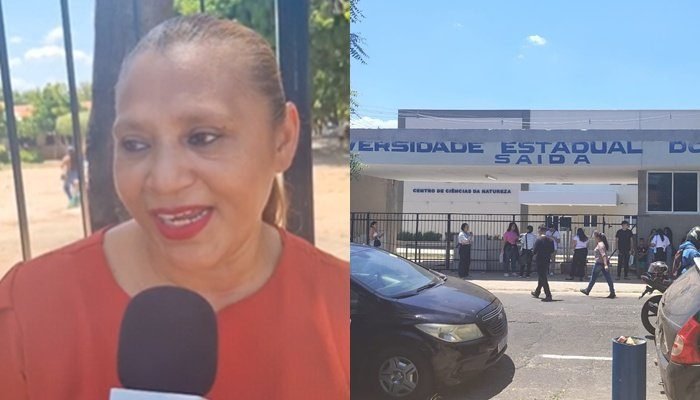 Samaria Jaqueline aguarda filha do lado de fora da Uespi (Foto: Vitória Bacelar/ g1)