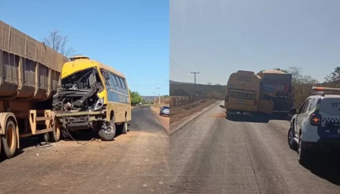 Acidente na Pi-144: ônibus escolar colide com carreta parada no Sul do Piauí