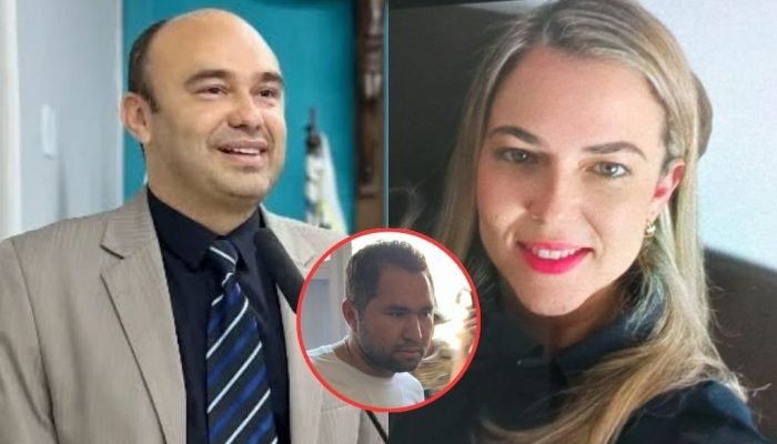 Vereador Thiciano Ribeiro (PL) e guarda municipal Penélope Brito. No circulo o acusado do crime....