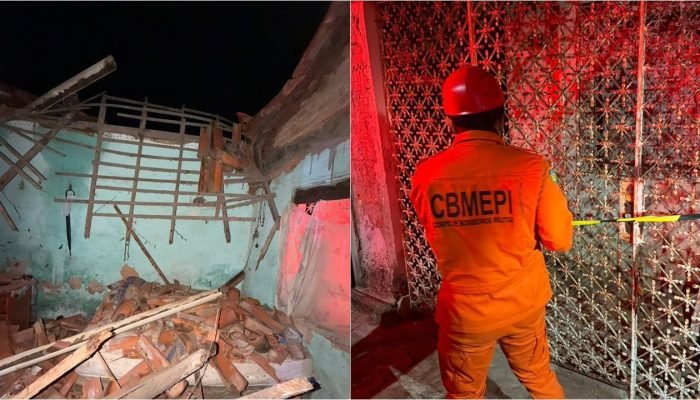 Bombeiros interditam casa de idoso após desabamento. (Foto: montagem/ ClubeNews)