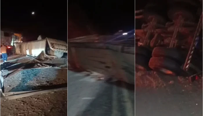 Caminhão tomba e bloqueia rodovia na divisa entre Piauí e Ceará