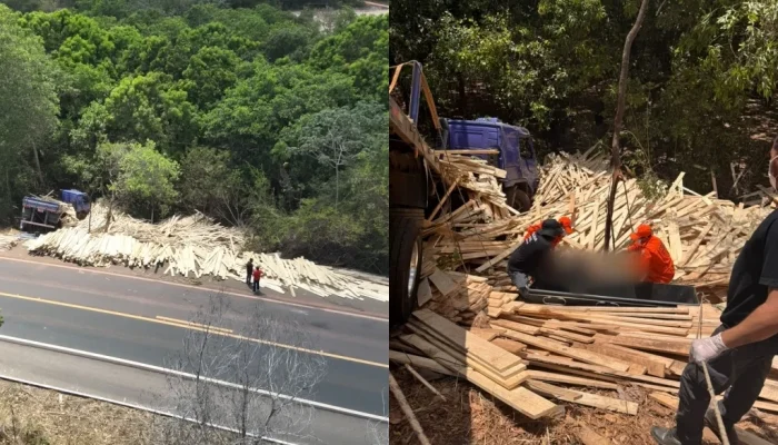 Caminhoneiro morre após tombamento de caminhão carregado de madeira no Piauí