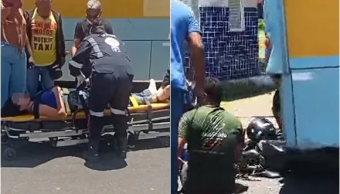 Casal sofre acidente após ônibus colidir com moto em Teresina