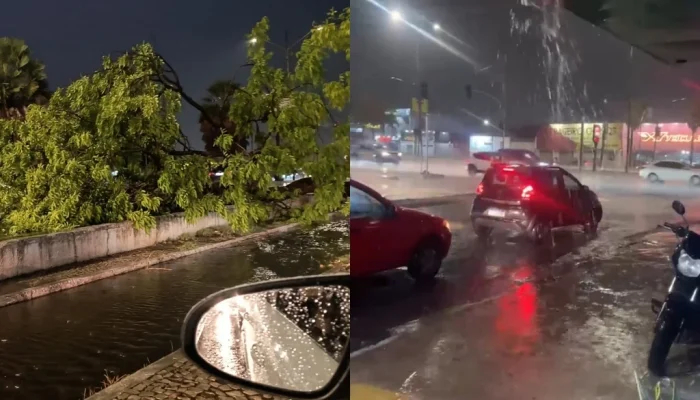 Chuva forte com vento e raios causa estragos em Teresina