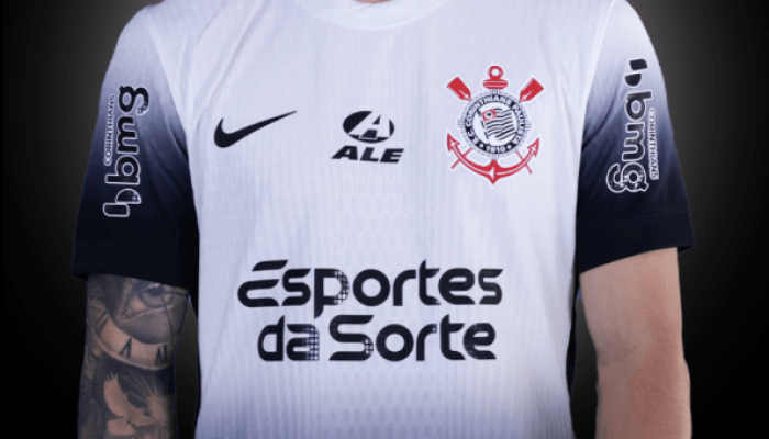 Camisa do Corinthians com patrocínio da Esportes da Sorte (Divulgação/Site)