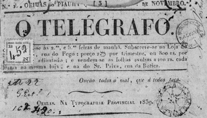 Capa da 1º edição de O Telégrafo (1839). Fonte: Hemeroteca Digital da Biblioteca Nacional.