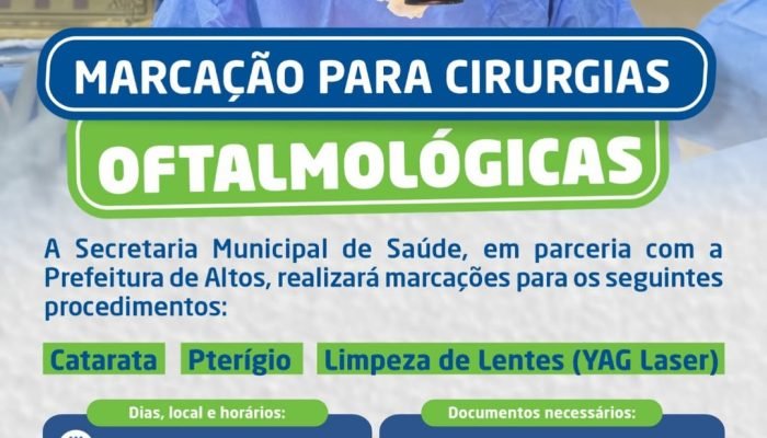 Marcação de cirurgias oftalmológicas em Altos acontece em maio