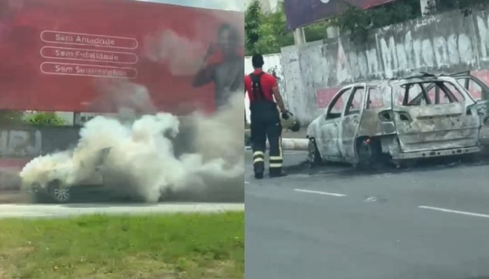 Carro é consumido por incêndio na Avenida Zequinha Freire em Teresina