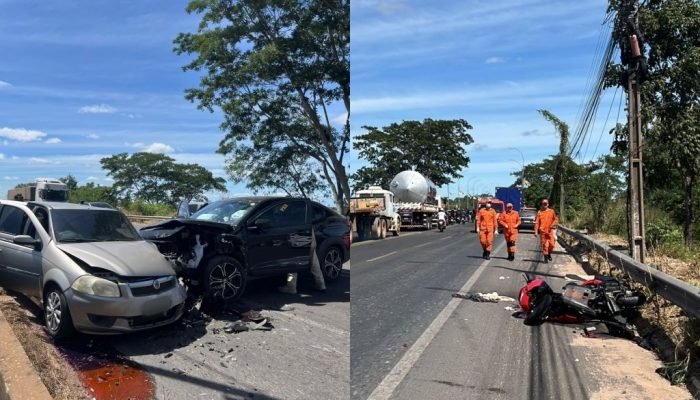 Colisão entre cinco veículos deixa idoso ferido na ponte do Tancredo Neves