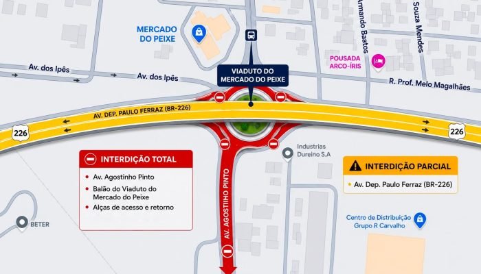 Interdição na Avenida Agostinho Pinto afeta acesso ao Dirceu Arcoverde neste domingo