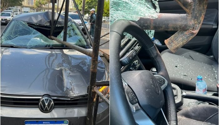 Carro colide com arquibancada em evento da PM na Avenida Marechal Castelo Branco