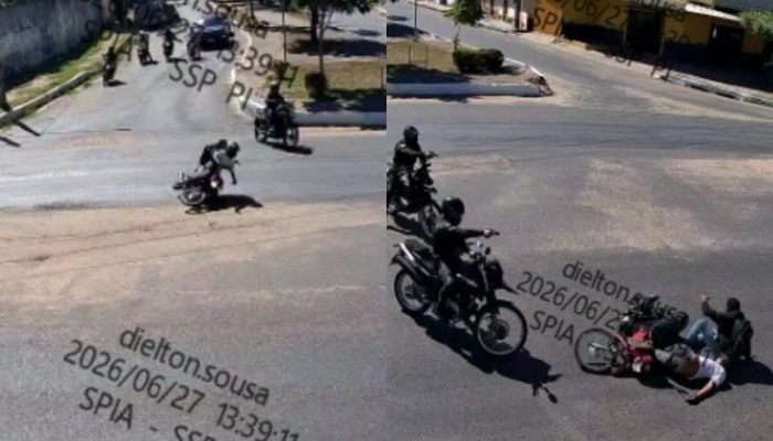 Dupla em moto roubada cai durante fuga e é presa em Teresina