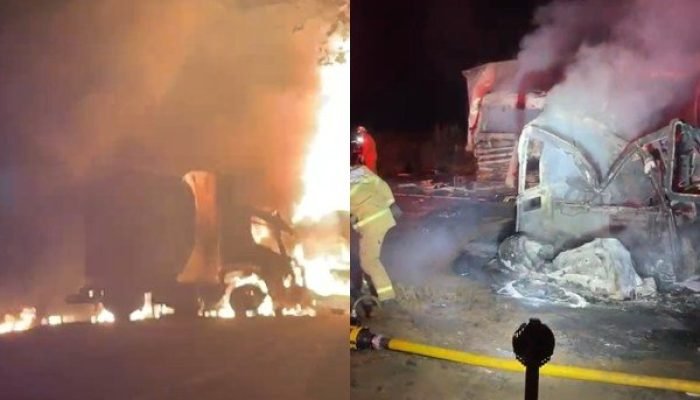 Engavetamento com incêndio interdita Br-316 e deixa feridos em Olho D’água do Piauí