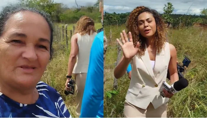 Moradora se destaca ao entrevistar jornalista sobre pouso de emergência de helicóptero no Piauí