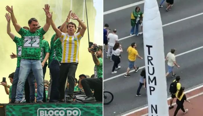 Manifestantes pedem ataque nuclear de Trump contra o Brasil em ato de apoio a Flávio Bolsonaro